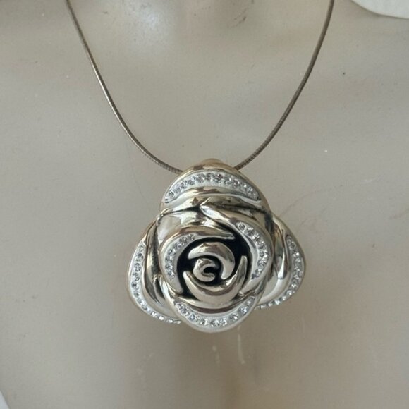 Sterling Silver 925 Omega Necklace with Electroform Rose Flower Pendant - Picture 14 of 14